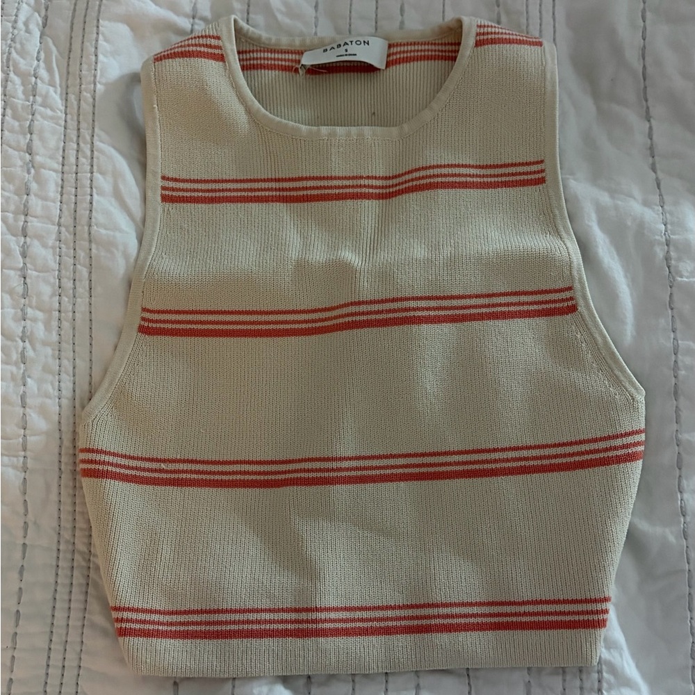 Babaton Cream and Red Striped Crop Top